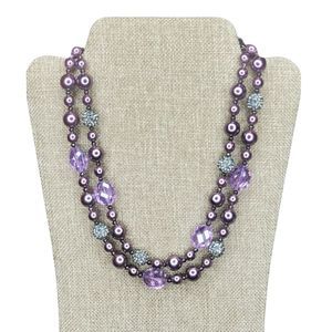 Premier Designs Purple and Gunmetal Beaded Necklace Lobster Claw Closure